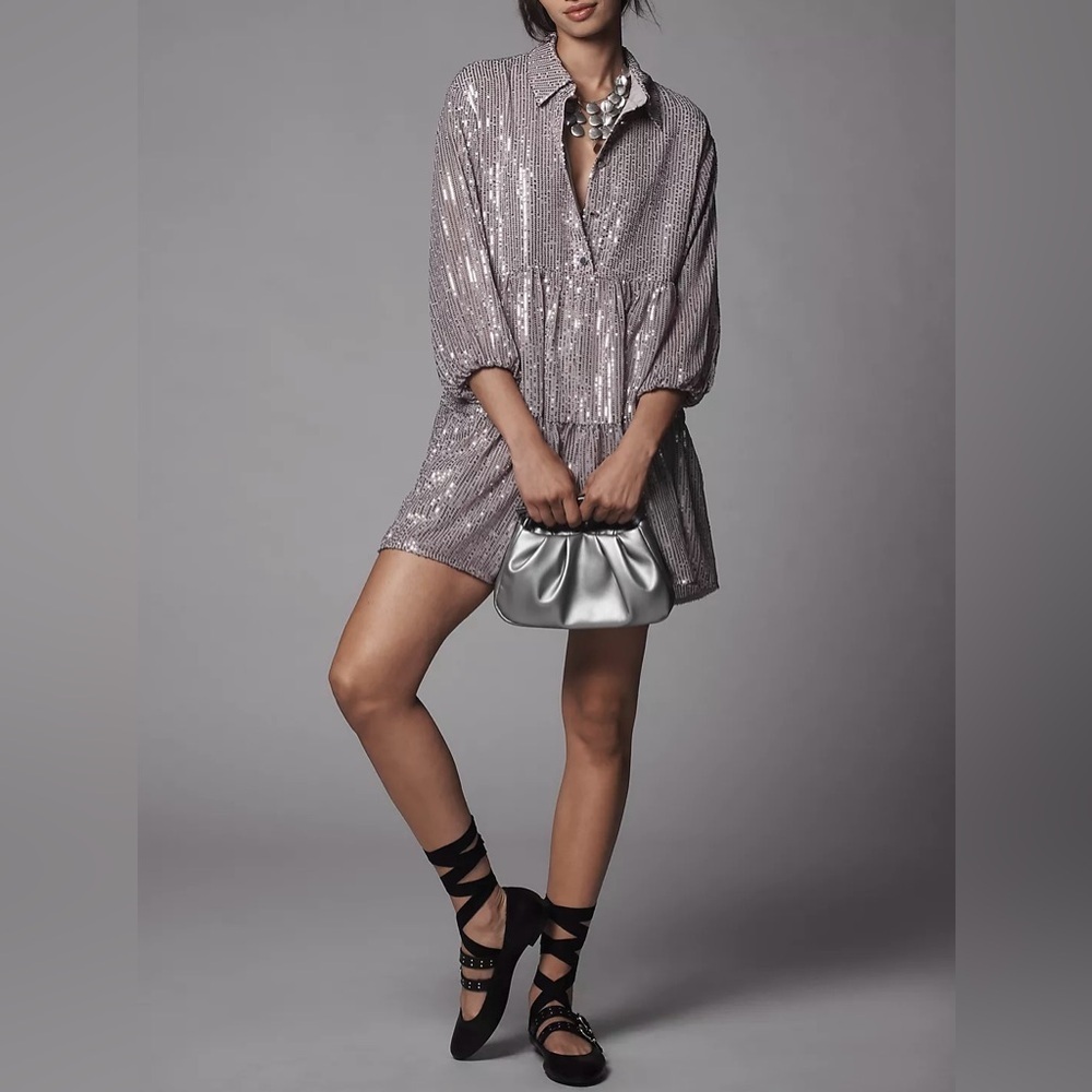 NWT Size L - The Bettina Tiered Shirt Dress by Maeve: Mini Sequin Edition - Picture 9 of 16